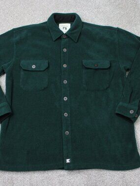 Juneau‎ Fleece Shacket Mens Large Green Long Sleeve Flannel Heavy Sweatshirt